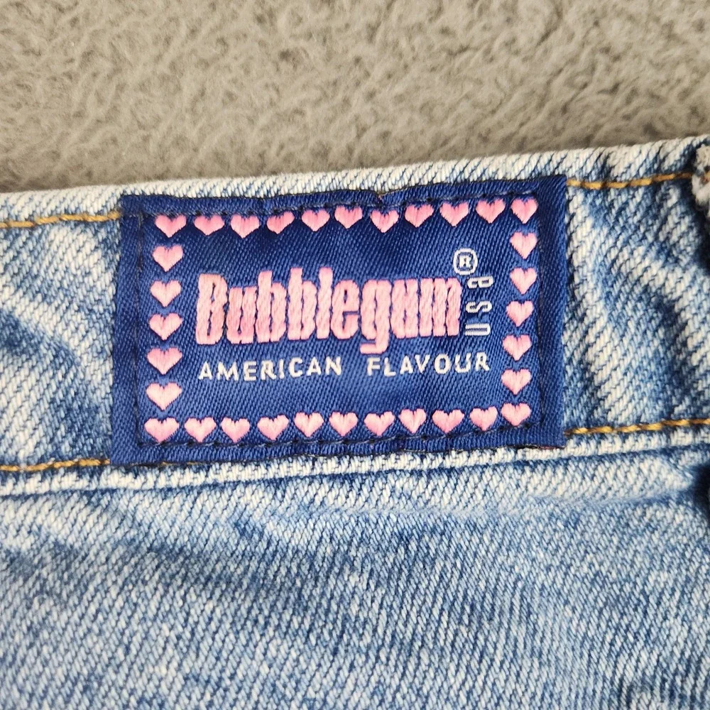 Bubblegum Denim Skirt Womens 5/6 Blue Mid Rise Frayed Hem Star Rivet Vintage Y2K